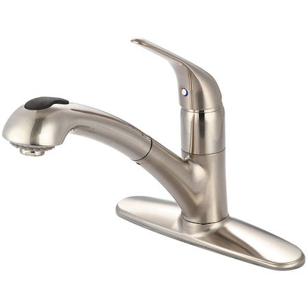 Pioneer Industries Single Handle Pull-Out Kitchen Faucet, Compression Hose, Stndard, Nckl 2LG220-BN